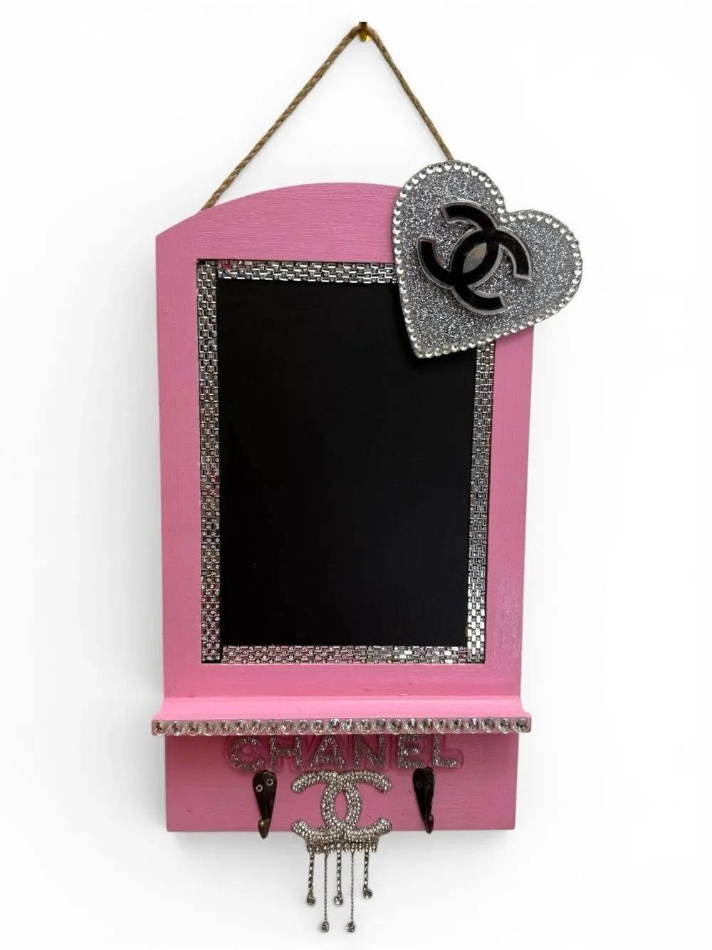 New Designer Inspired Pink Rhinestone Chalkboard Wall Decor Hooks Glam Chic